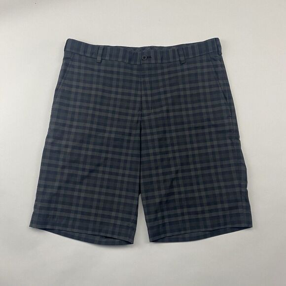 Nike GOLF Dri-Fit CORE Gray Black Plaid Flat Front Shorts Sz 34 Poly Stretch - Picture 2 of 11